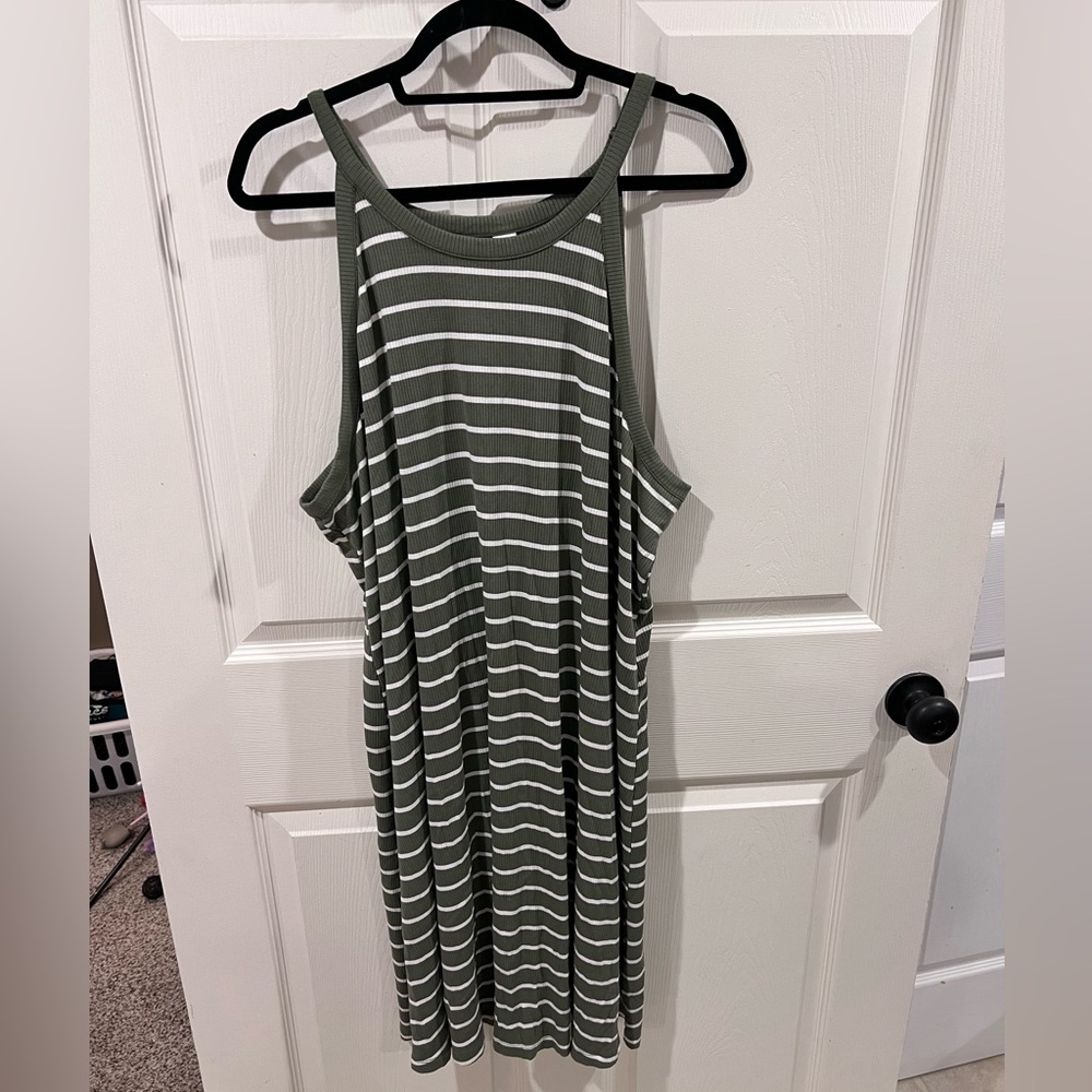 Striped Olive Green Tank Dress